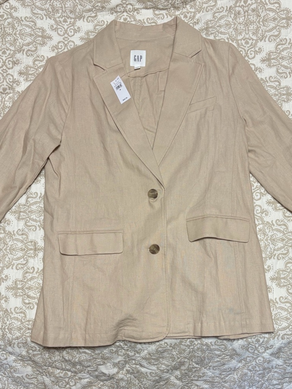 GAP Women's Light Beige Linen-Blend Blazer